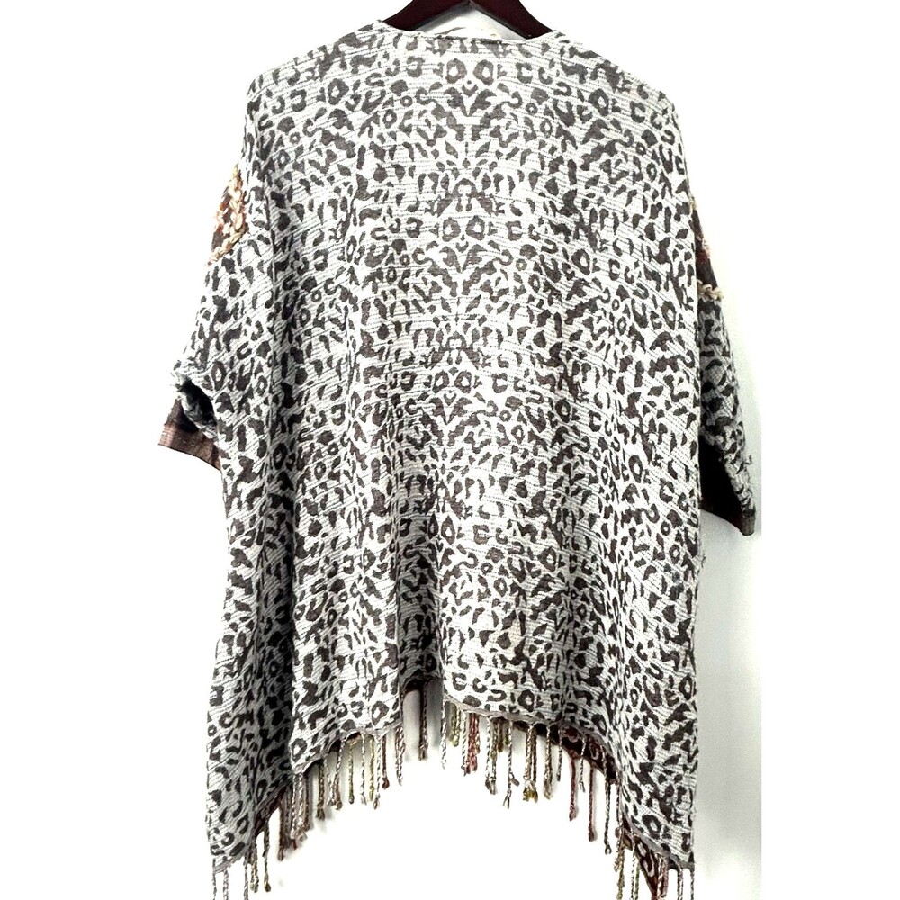 Soft Surroundings Womens S/M Pasha Pumpkin Wool Leopard Cardigan Fringe Boho - Picture 7 of 13